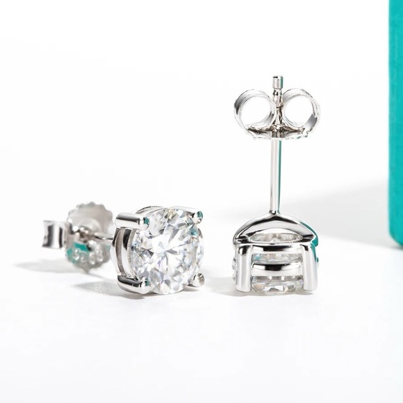 2.00cttw Moissanite Classic Solitaire Stud Earrings, Sterling Silver - Picture 4 of 7